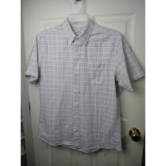 Saddle Bred White Red Brown Blue Collared Plaid Comfort Flex. SizeM - Picture 1 of 10